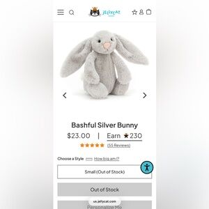 Bashful Bunny Jellycat - Silver Mini